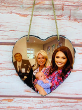 Load image into Gallery viewer, Personalised Hanging Heart Slate (WITH WORDING)
