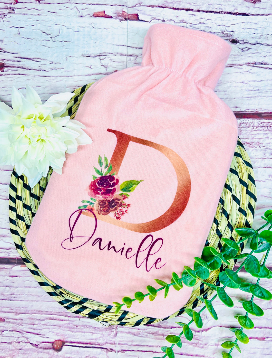 Floral Initial Personalised Hot Water Bottle - 2 Colours