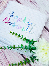Load image into Gallery viewer, Embroidered Baby Rainbow Name Bubble Blanket
