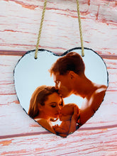 Load image into Gallery viewer, Personalised Hanging Heart Slate (WITH WORDING)
