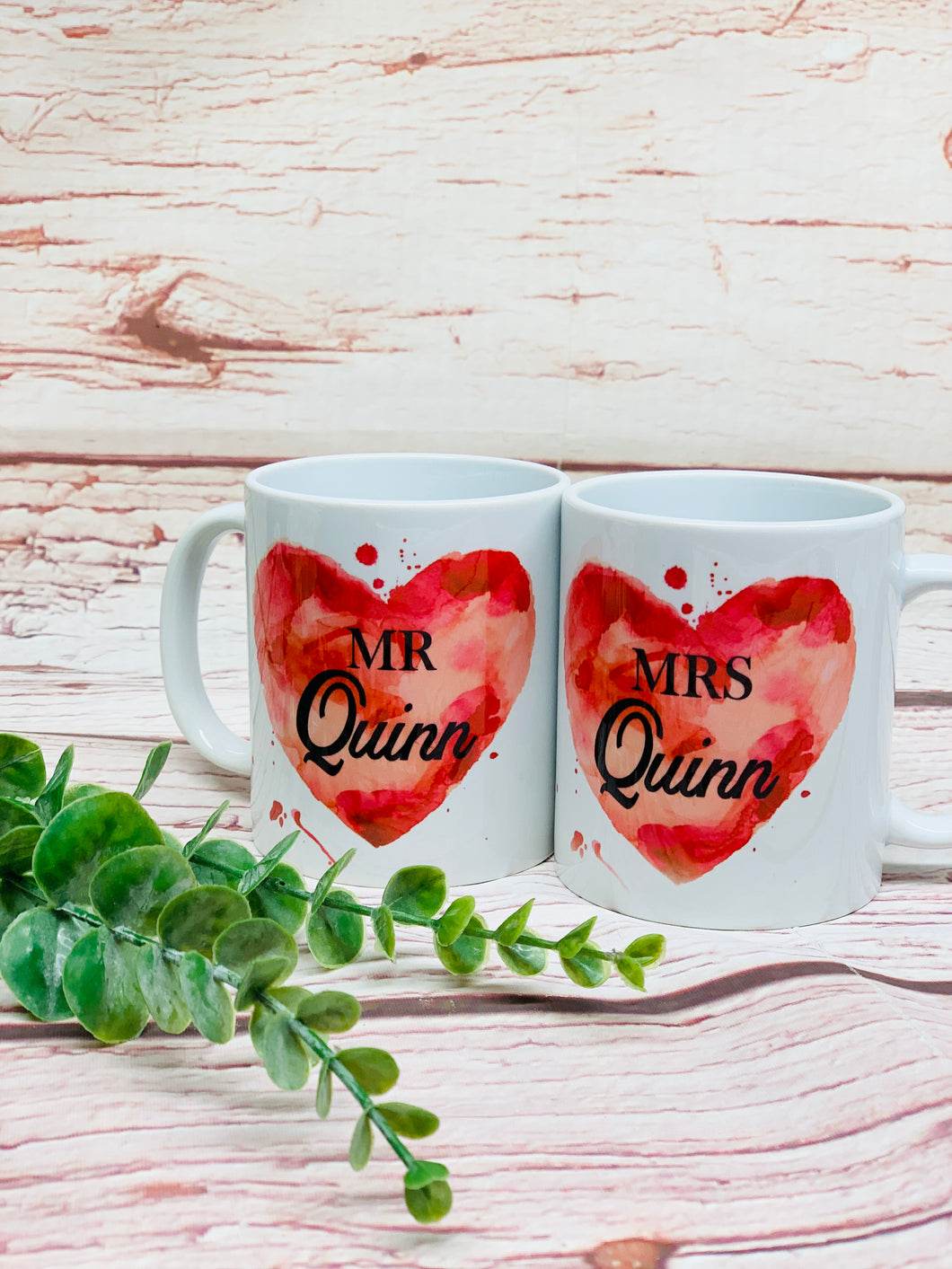 Personalised Set of 2 Couples Heart Mugs